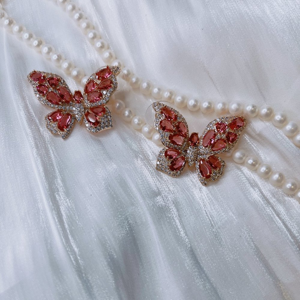 Rhinestone Butterfly Hoop Earrings